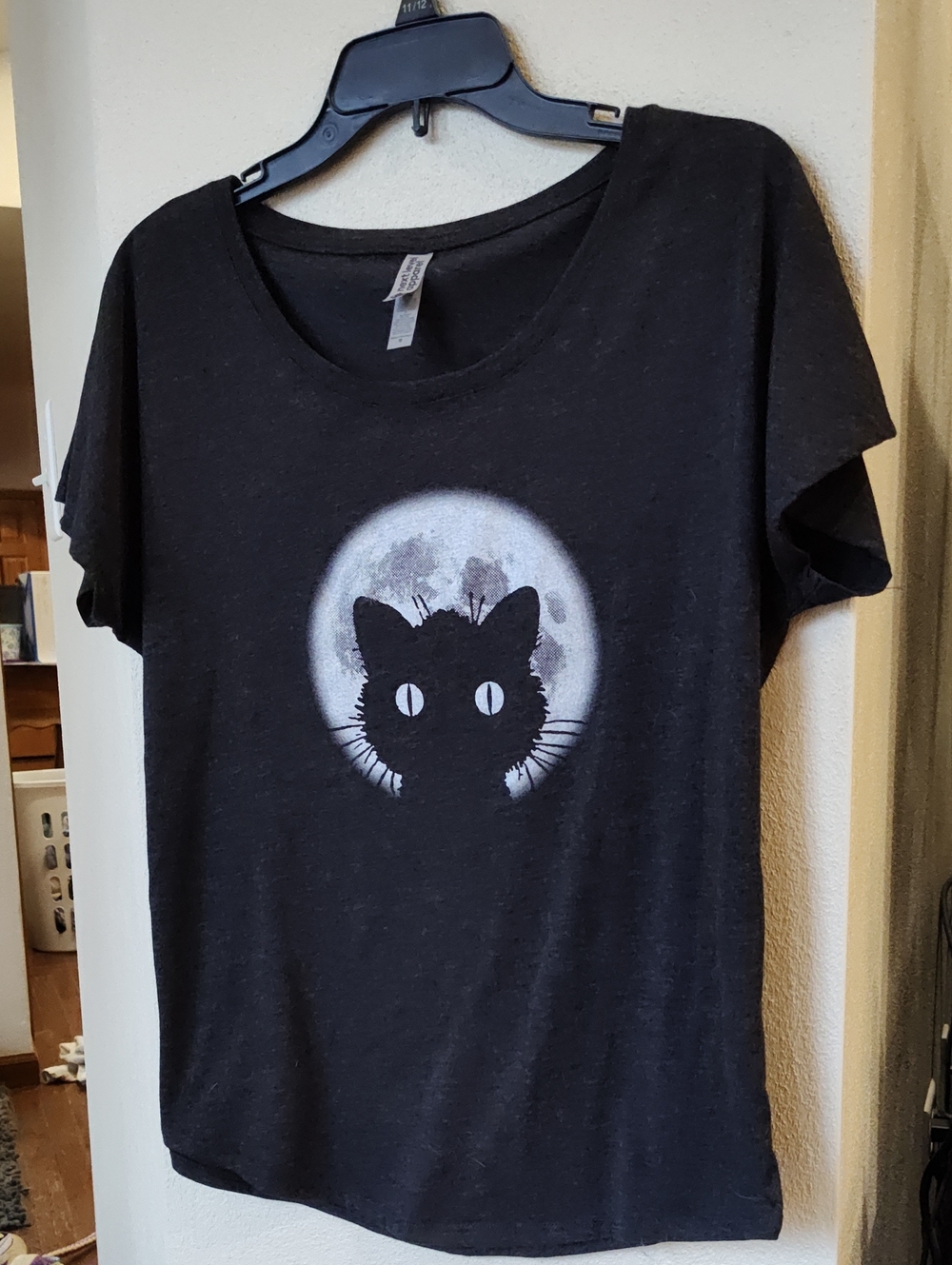 Next Level Apparel Black Tee with Cat Silhouette & Moon Graphic